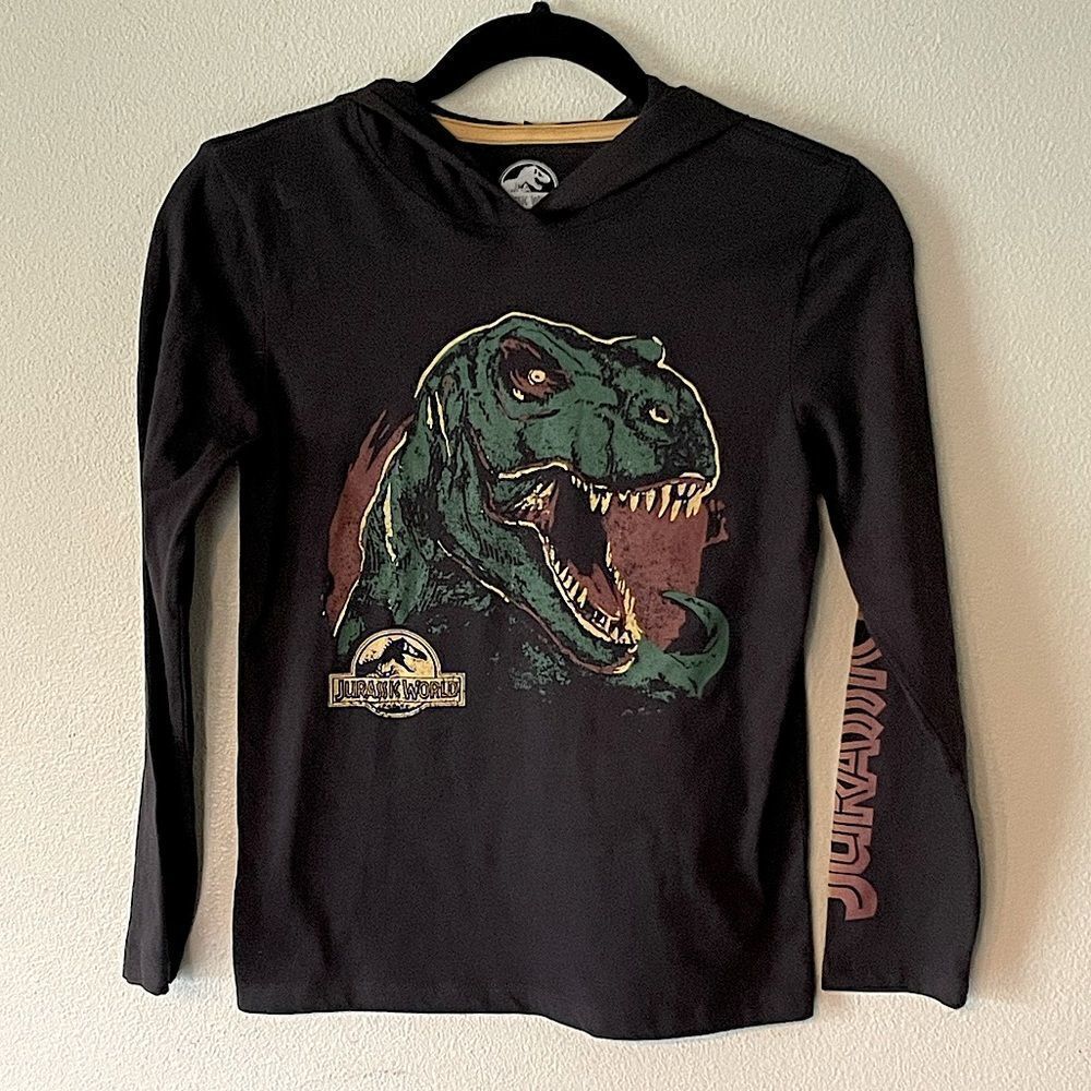 Jurassic World Black Kids Long Sleeve Lightweight Hoodie. Size Medium.